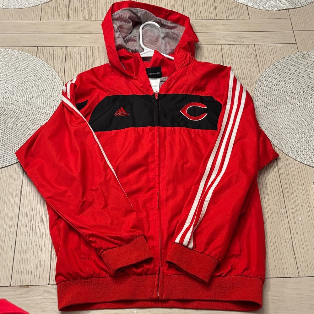 adidas Red and Black Kids Hooded Rain Jacket